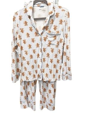 Aerie Gingerbread Man Pajama Set Size XS Pinstripe Preppy Christmas Kidcore Cozy